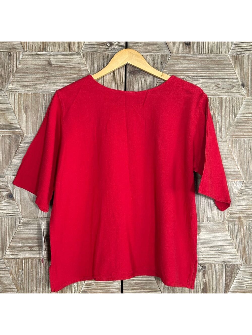 Manta del Lago NWT Women's Bohemian Red Short Sleeve Cotton Top Medium Casual - Picture 5 of 7